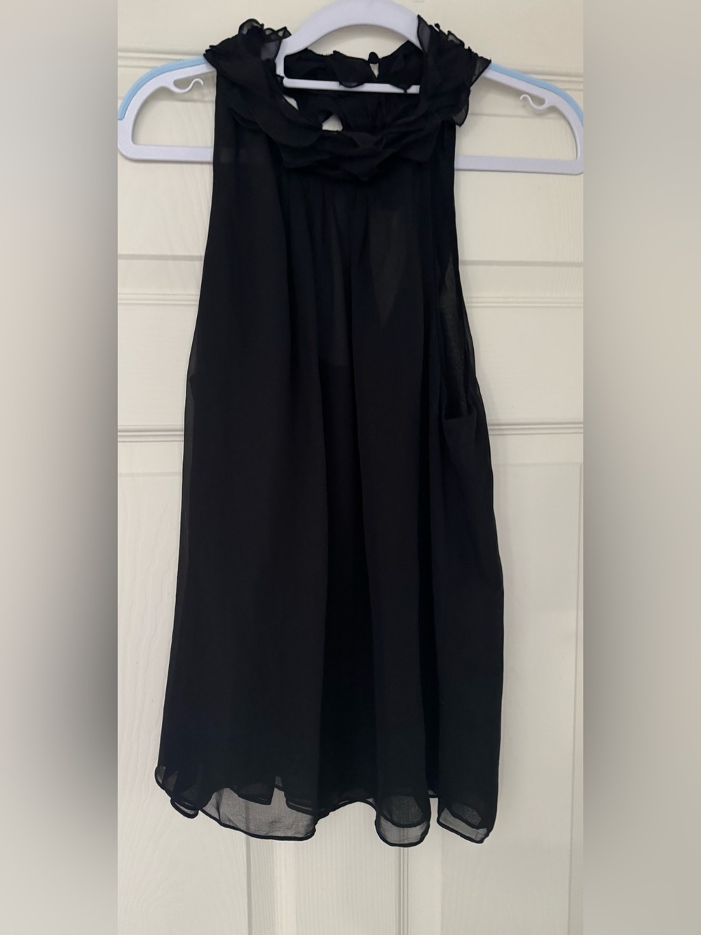 Limited - Black Sheer High Ruffled Neck Halter  Top with Lining / Size Large NWT